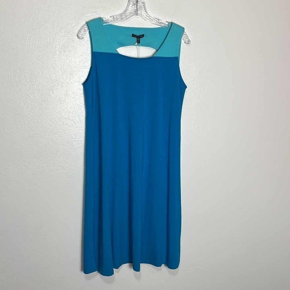 Eileen Fisher Square Neck Dress Women's M/L Turquoise Blue Colorblock New - Picture 11 of 13